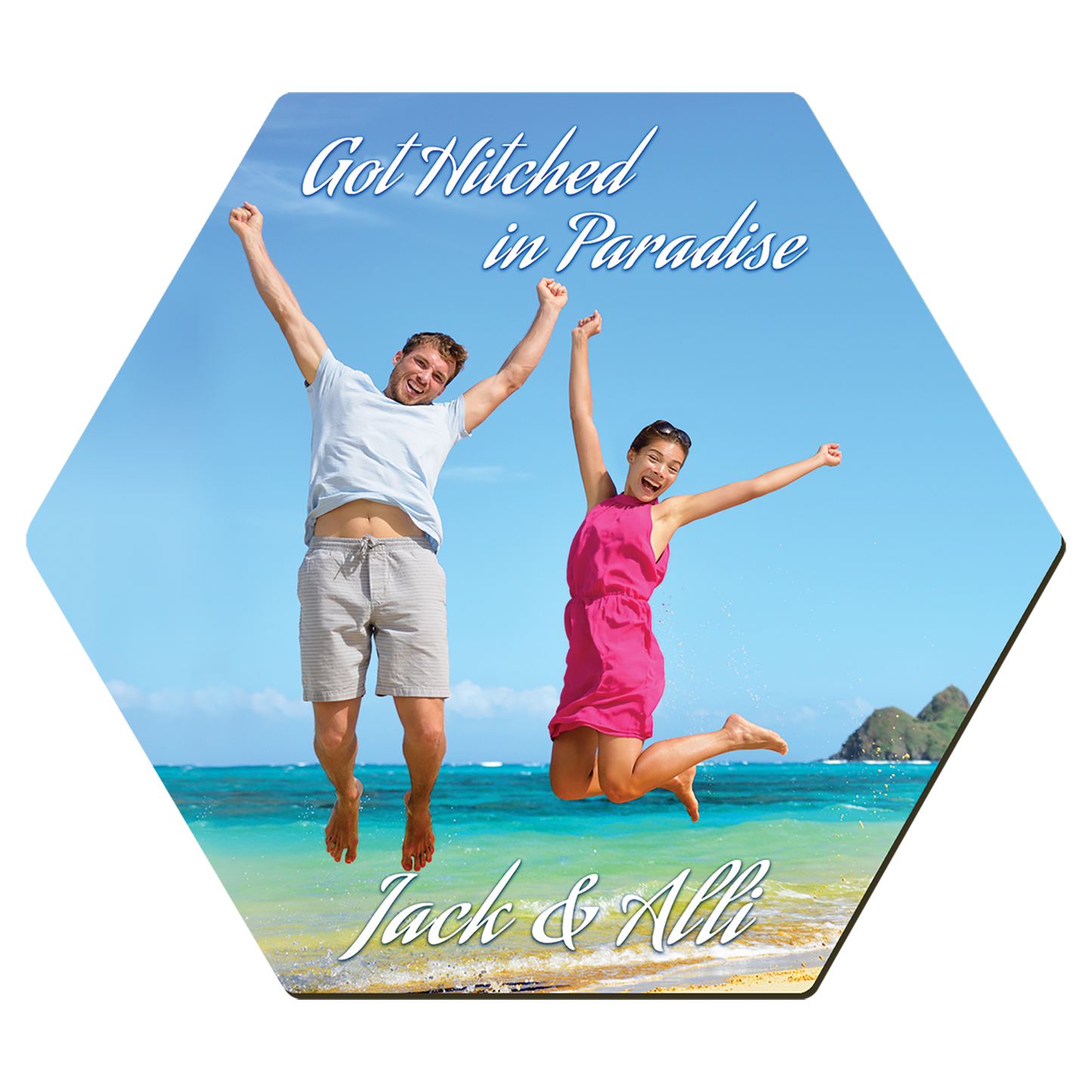 4"x 3.5" Gloss White Unisub Sublimatable MDF Hexagon Coaster w/Cork Back