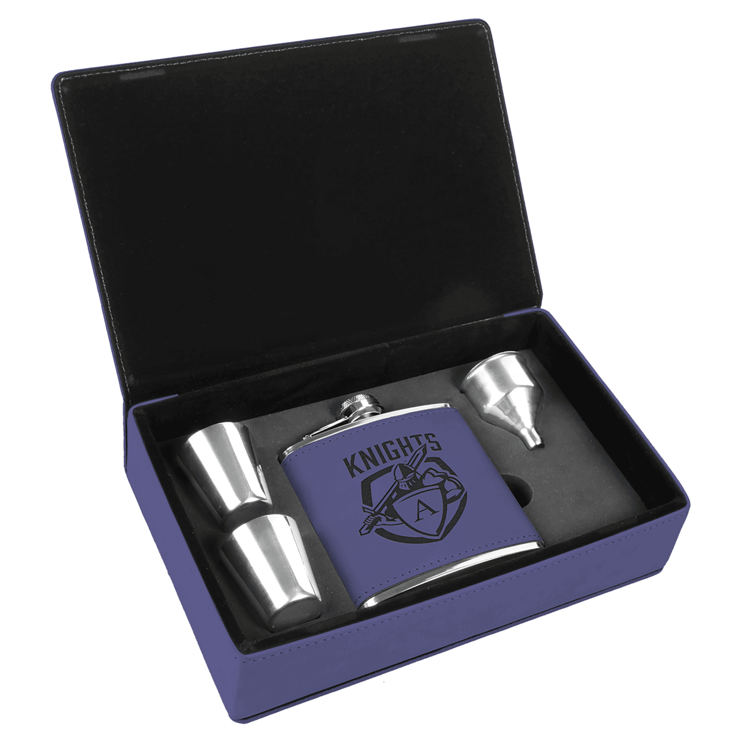 Purple 6 oz. Laserable Leatherette Flask Gift Set