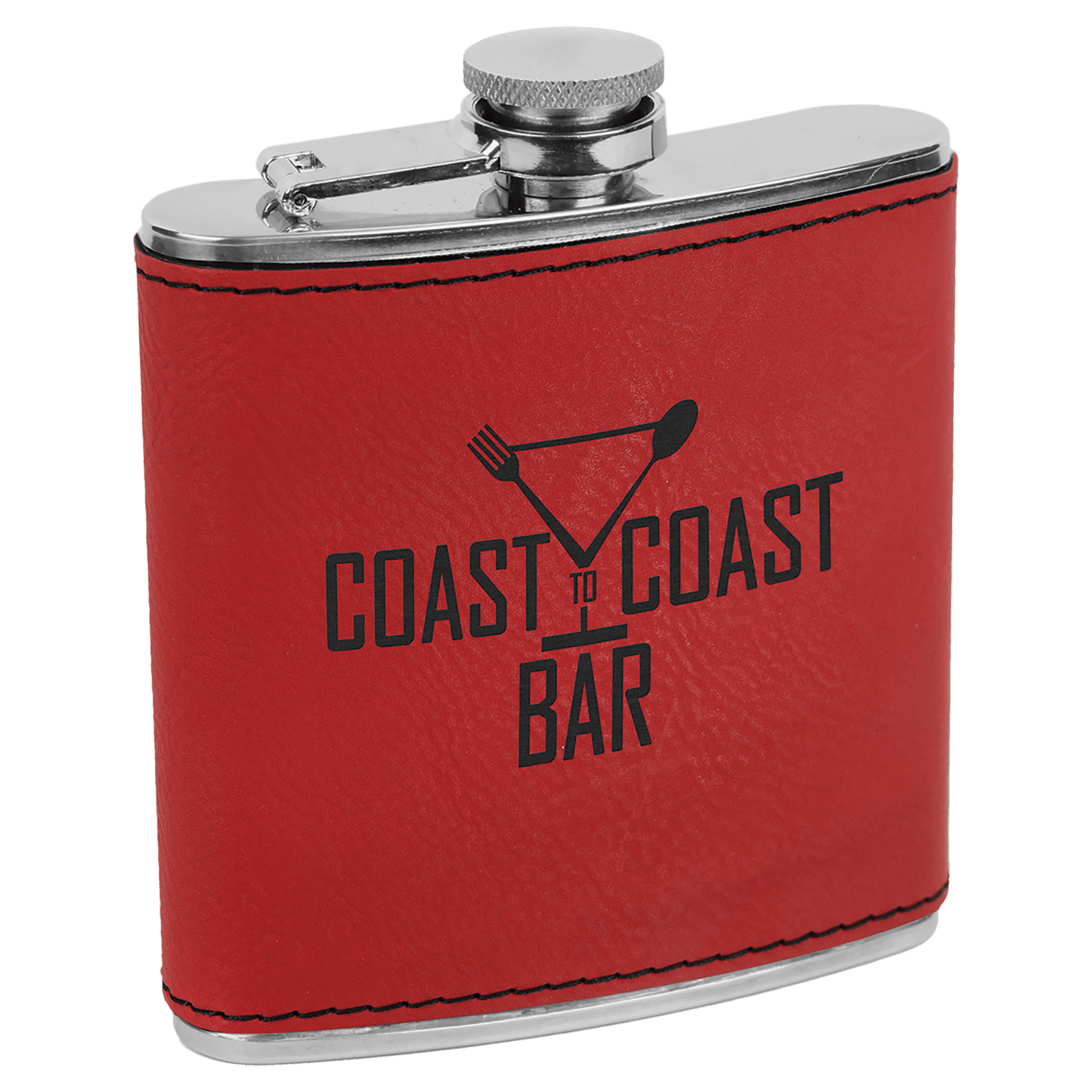 Red Laserable Leatherette Stainless Steel 6 oz. Flask