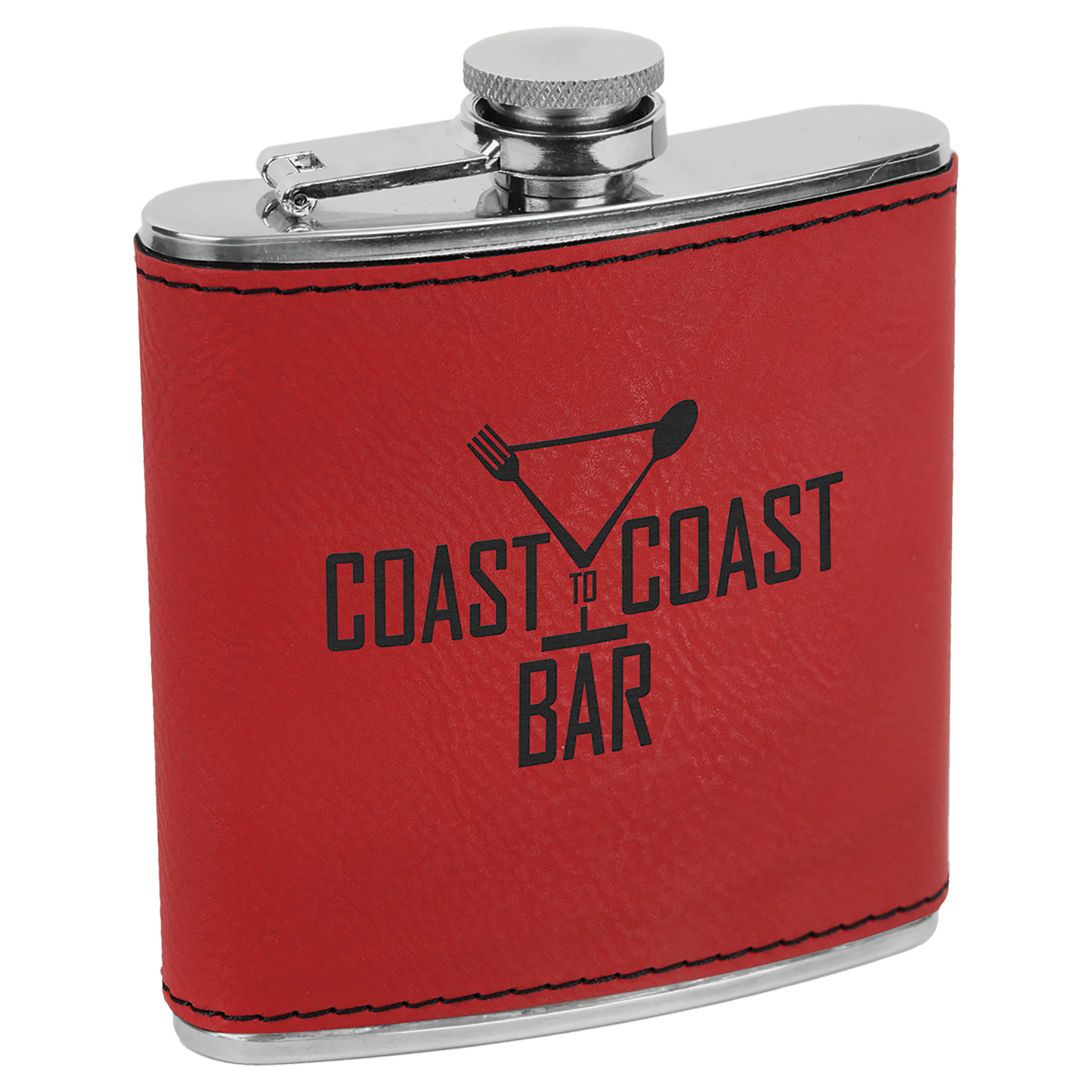 Red Laserable Leatherette Stainless Steel 6 oz. Flask