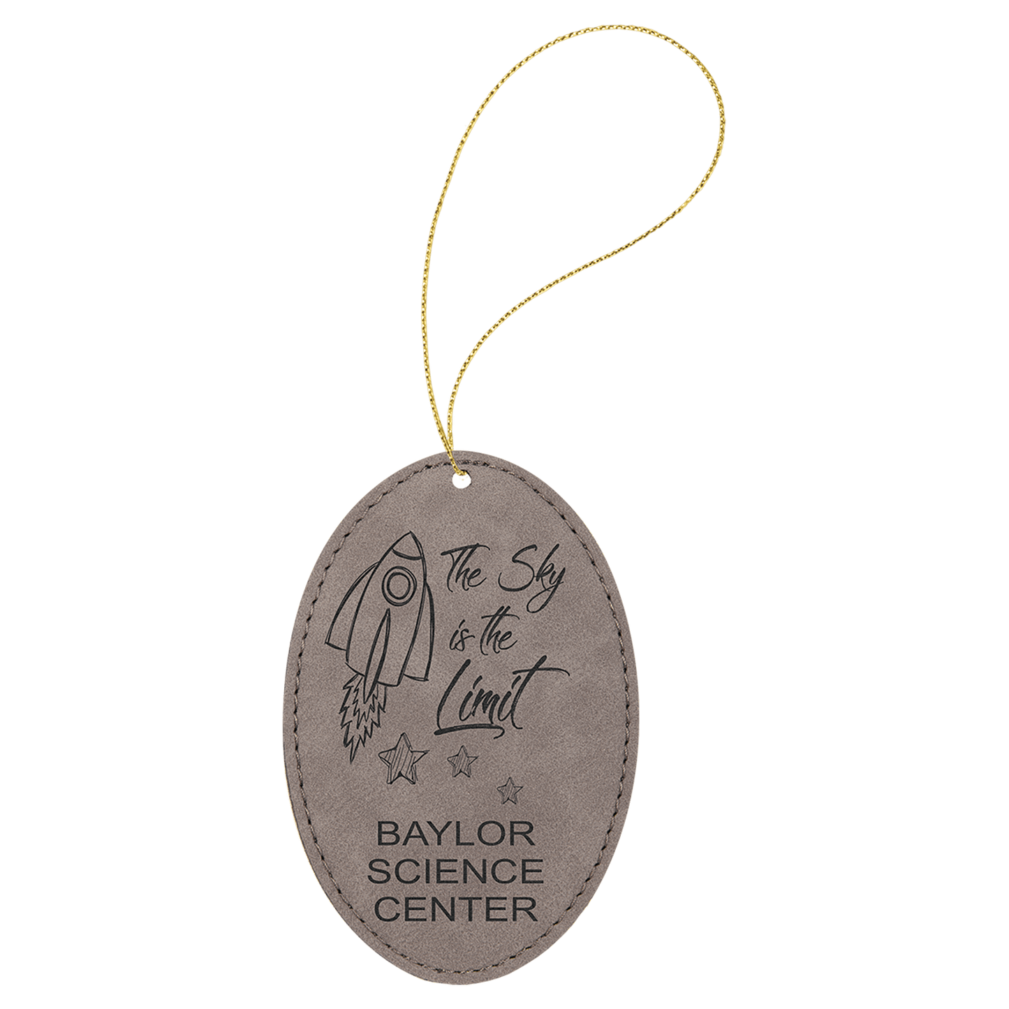 Gray Laserable Leatherette Oval Ornament with Gold String