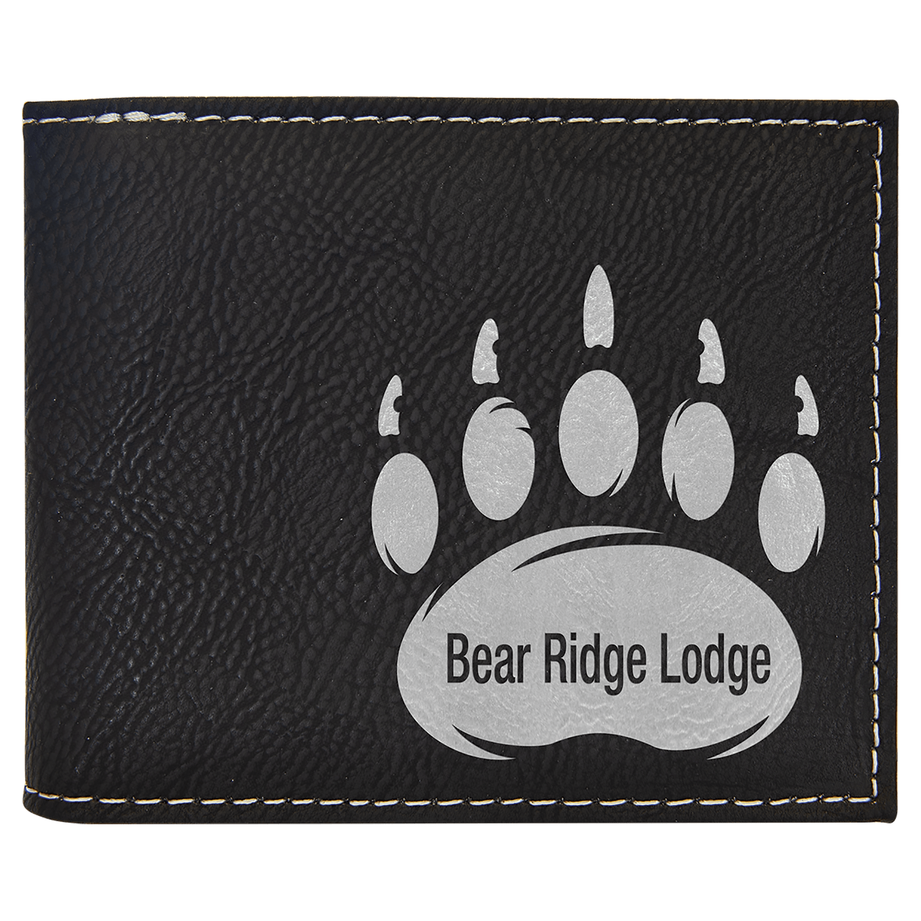 Black/Silver Laserable Leatherette Bi-Fold Wallet w/Flip ID Display