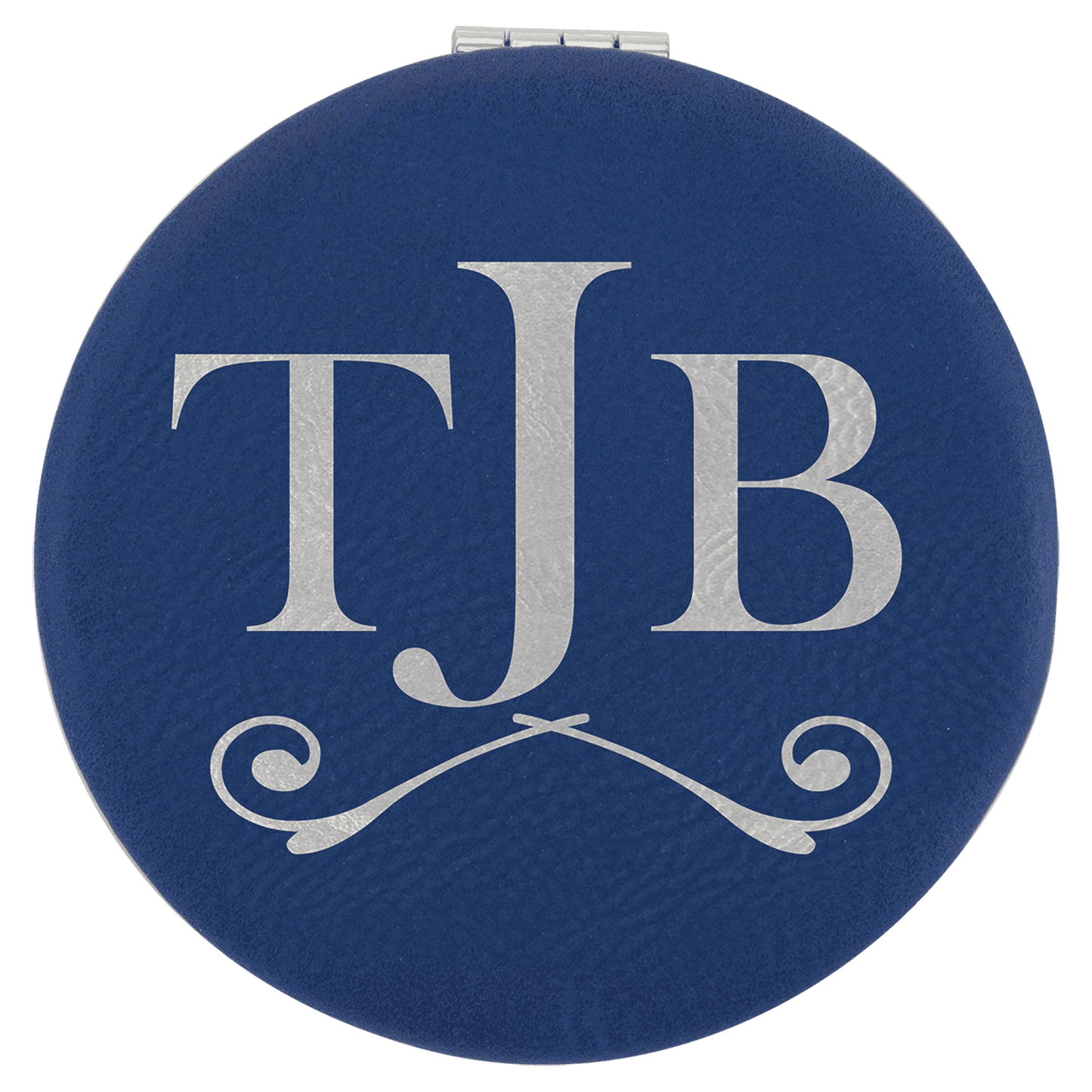 Blue/Silver 2 1/2" Laserable Leatherette Compact Mirror