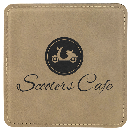 Light Brown 4" x 4" Square Laserable Leatherette Coaster