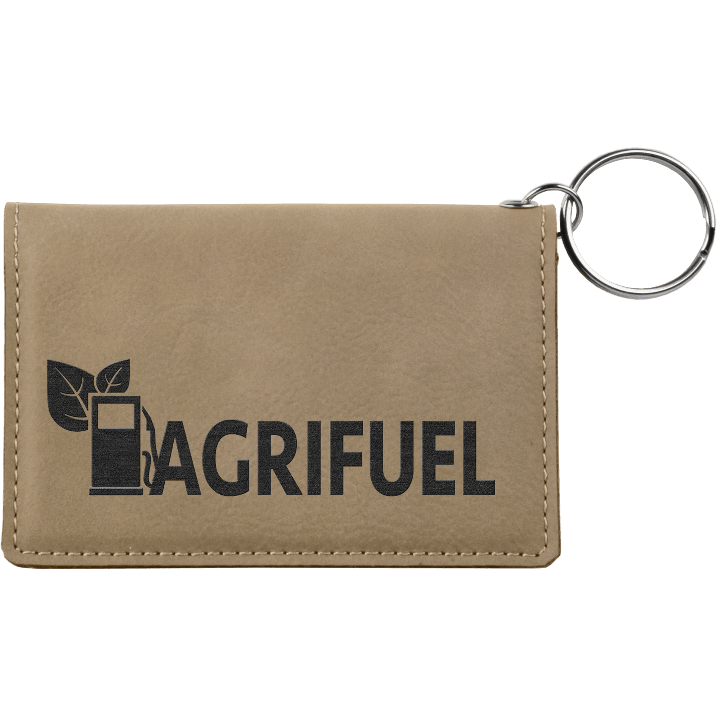 Light Brown 4 1/4" x 3" Laserable Leatherette Keychain ID Holder