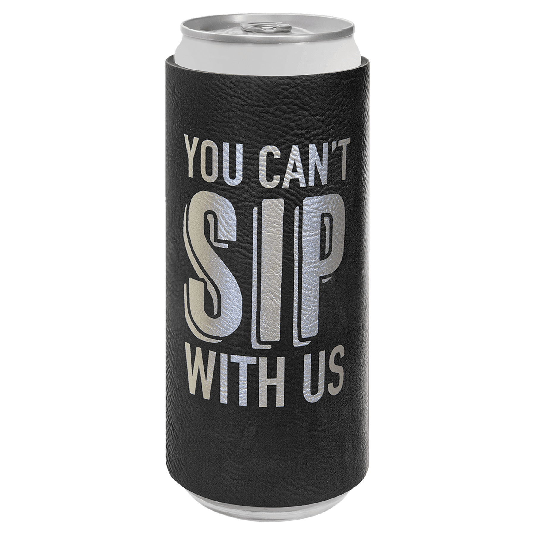 Black/Silver Laserable Leatherette Slim Beverage Holder