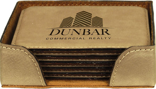 Light Brown 4" x 4" Square Laserable Leatherette 6-Coaster Set