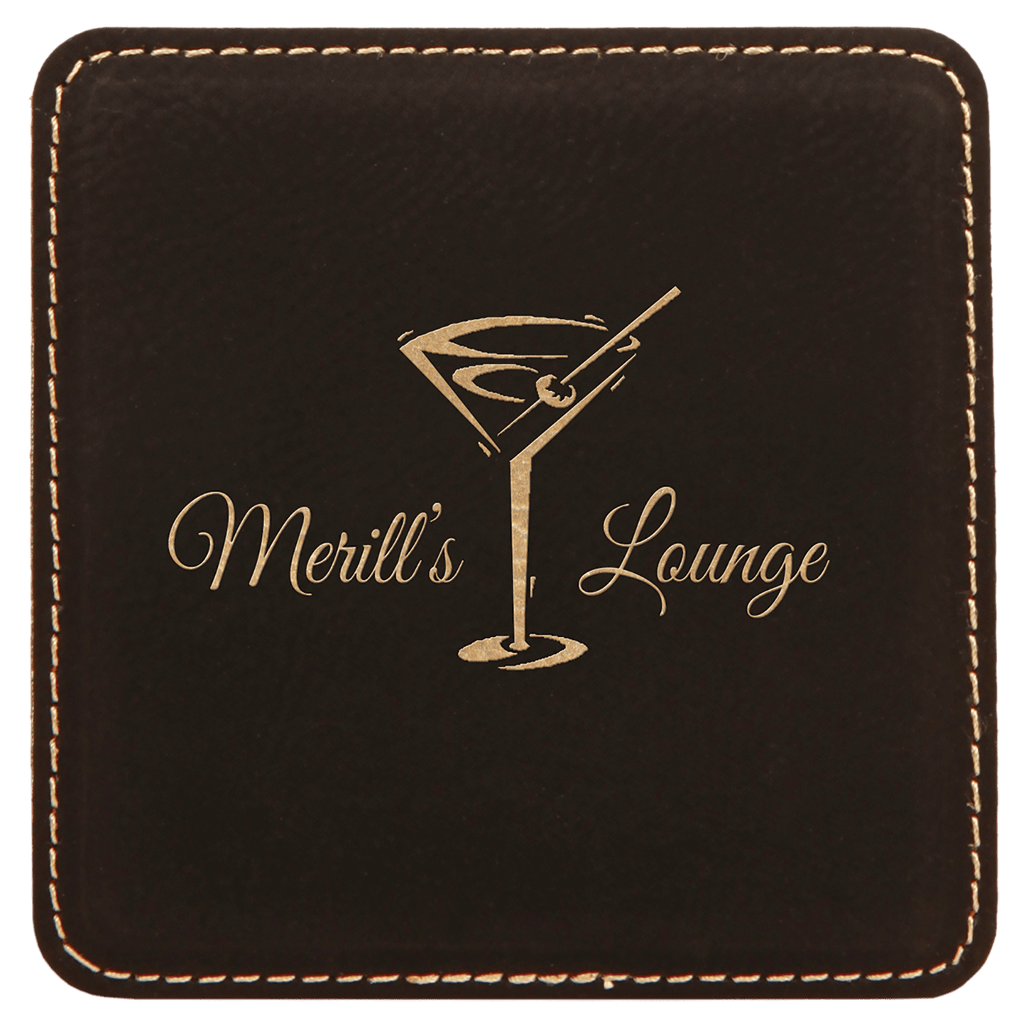 Black/Gold 4" x 4" Square Laserable Leatherette Coaster