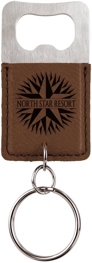 Dark Brown Rectangle Laserable Leatherette Bottle Opener Keychain