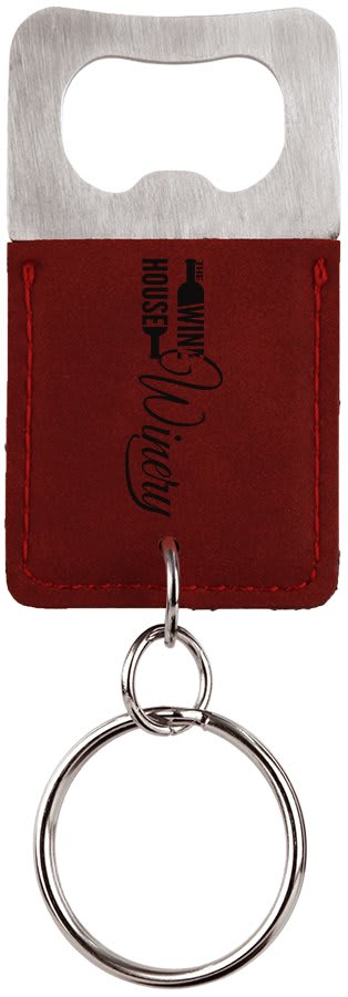 Rose Rectangle Laserable Leatherette Bottle Opener Keychain