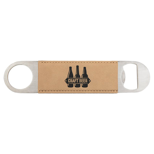 Light Brown 1 1/2" x 7" Laserable Leatherette Bottle Opener