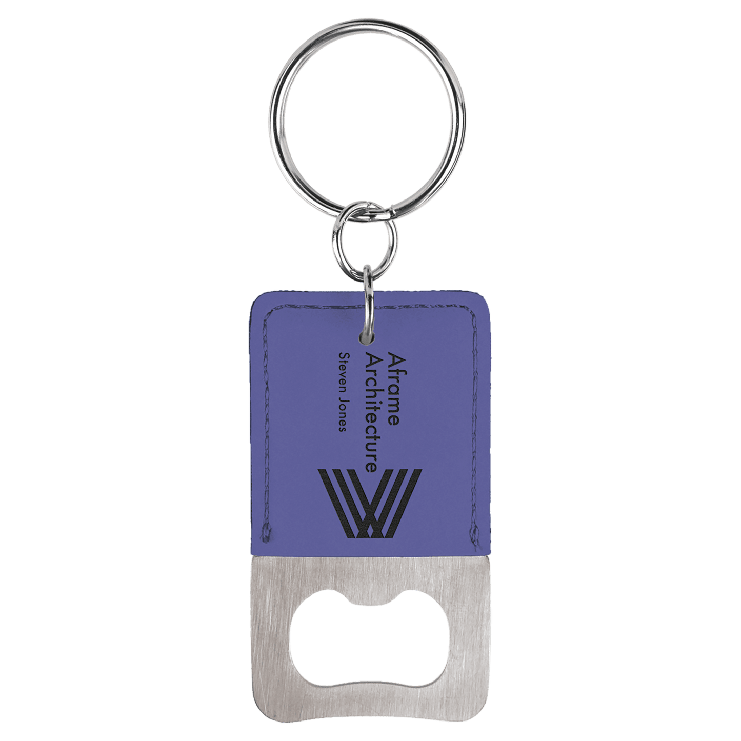Purple Rectangle Laserable Leatherette Bottle Opener Keychain