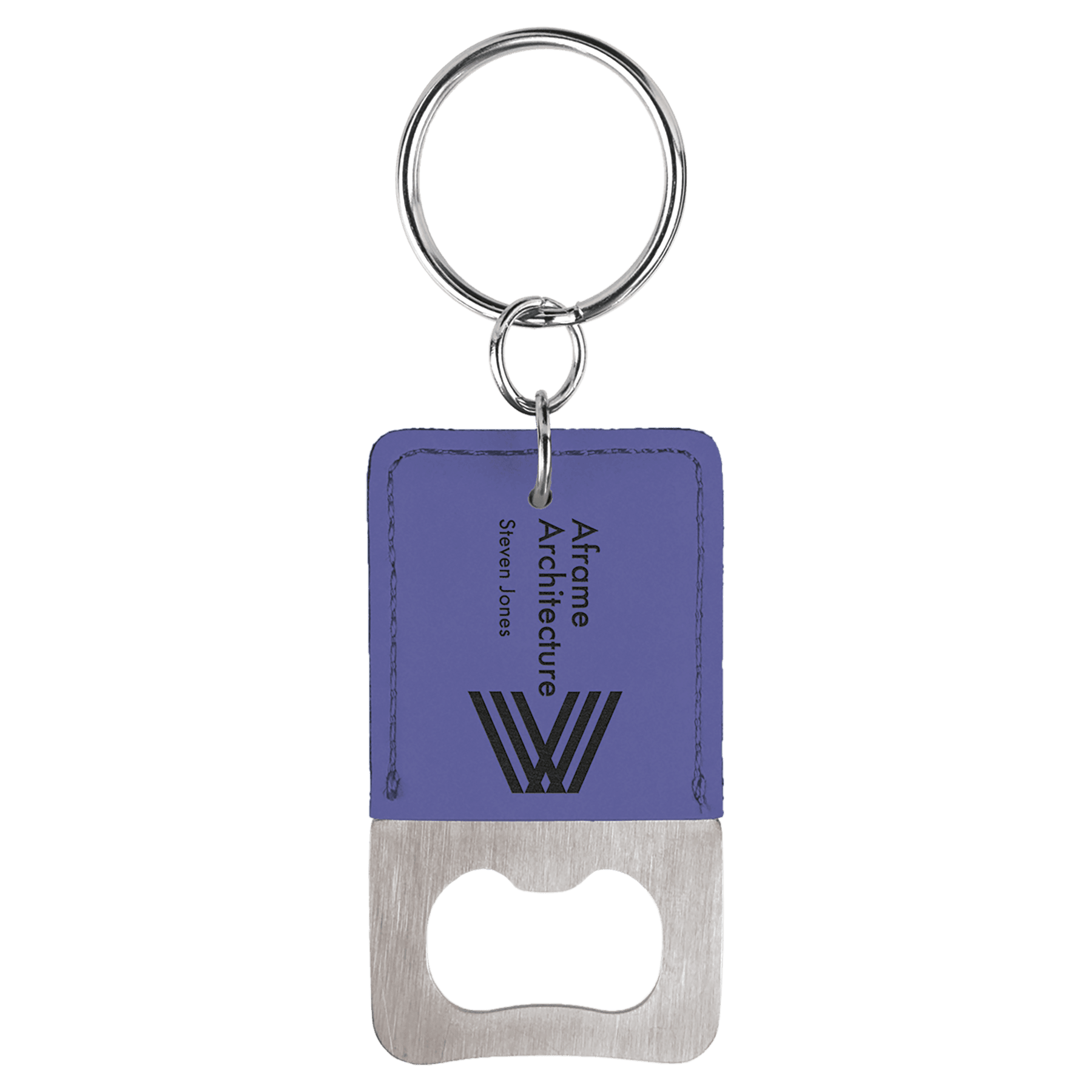 Purple Rectangle Laserable Leatherette Bottle Opener Keychain