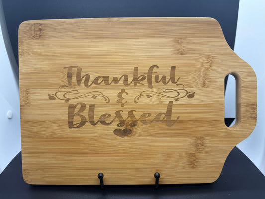 Thankful & Blessed Bamboo Cutting Board – 9” x 6” with Handle