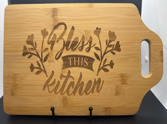 Bless This Kitchen Bamboo Cutting Board – 9” x 6” Engraved Mini Board