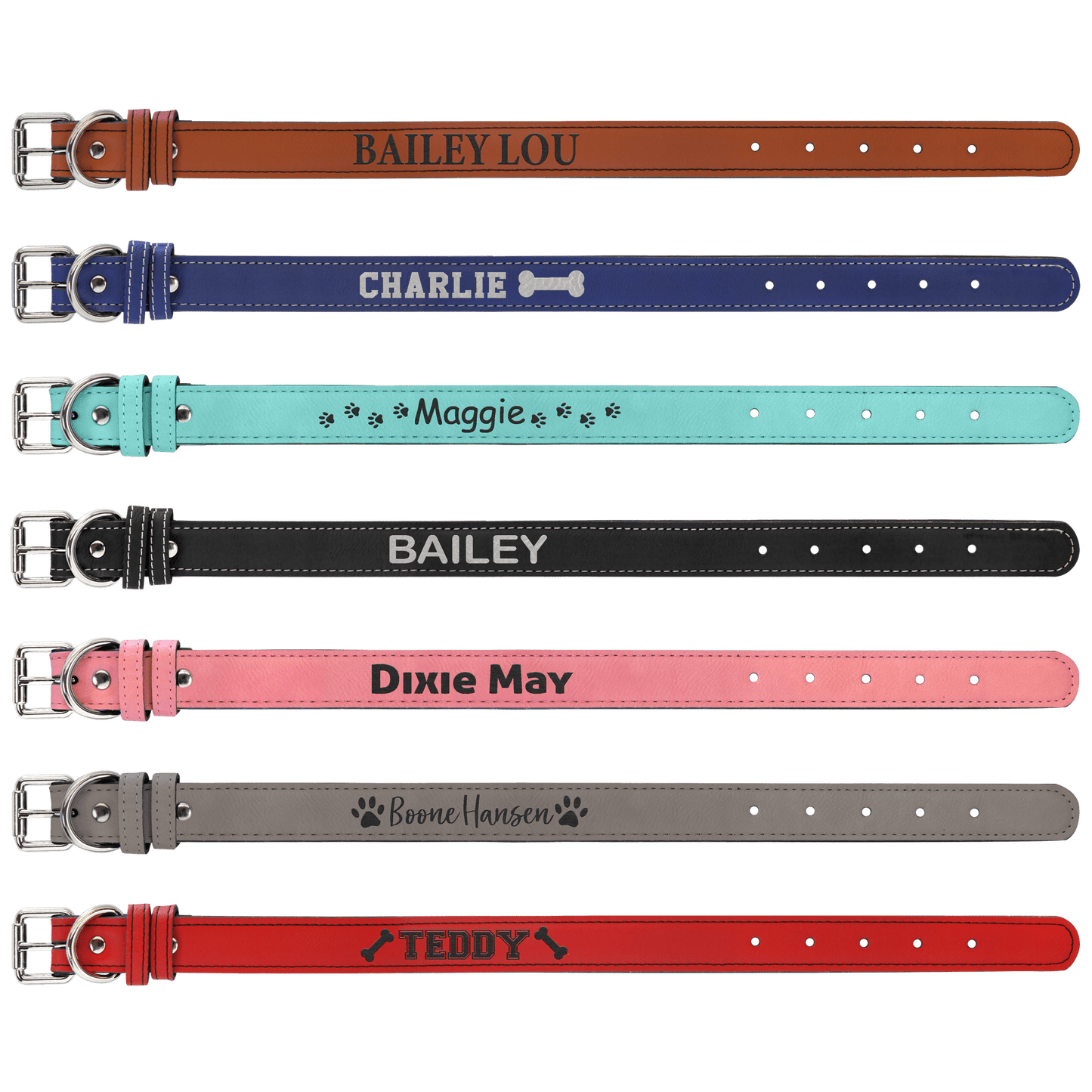 Personalized Extra Large Leatherette Dog Collar – Custom Laser Engraved Pet Collar with Metal Buckle
