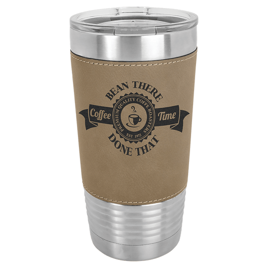 Light Brown Polar Camel 20 oz. Laserable Leatherette Tumbler with Clear Lid