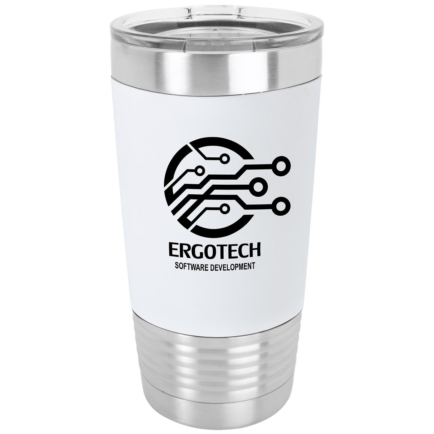 White/Black Tumbler with Silicone Grip and Clear 20 oz. Polar Camel Lid
