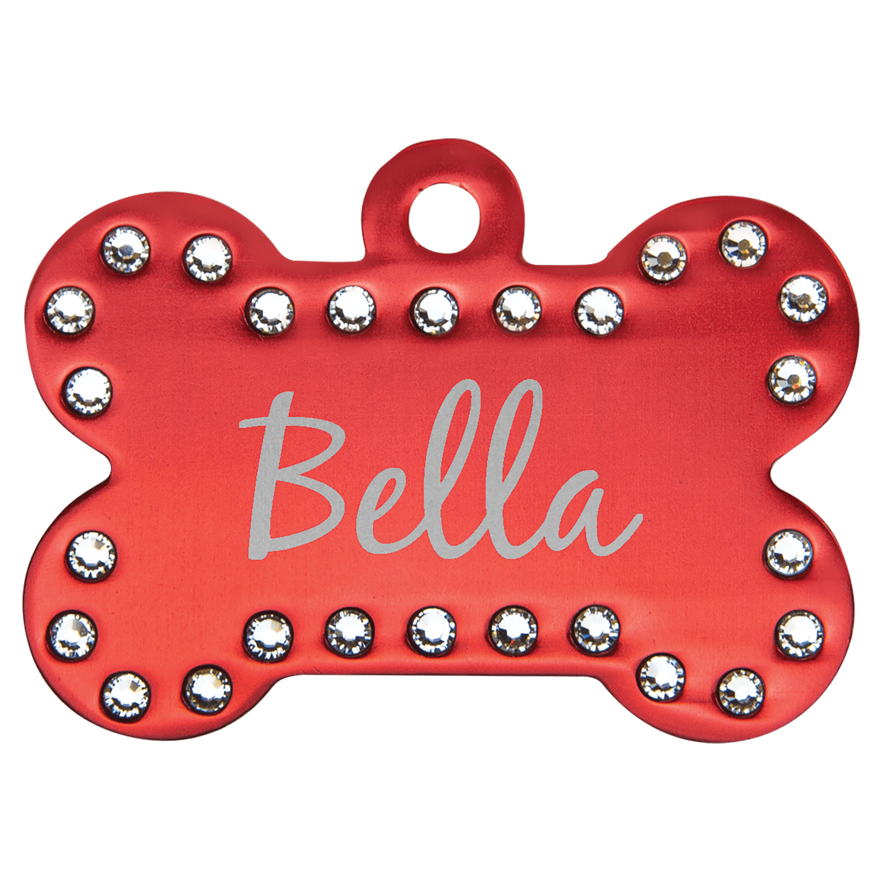 Red 1 1/2" x 1" Laserable Anodized Aluminum Swarovski Bling Bone with Tab